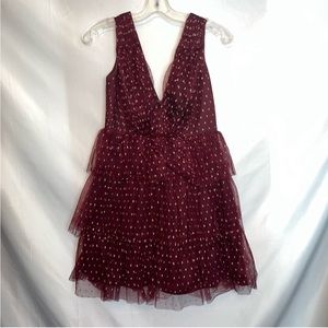 LULUS Forever Sparkling Burgundy Dotted Mesh Tiered Mini Dress